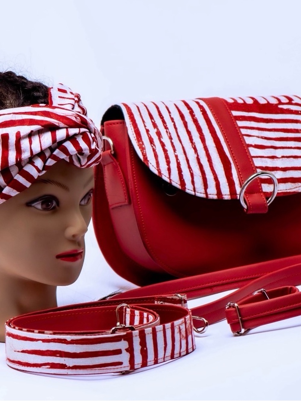 Red Striped Crossbody Bag with Removable Matching Strap
